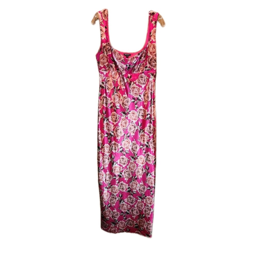Y2K Floral Slip Maxi Dress Sz L Satin Maxi Bodycon Party Wild Fable Shiny Bold